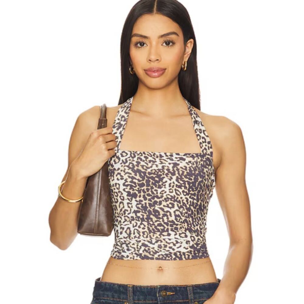 NWT LIONESS Rouje Leopard Print Stretchy Halter Top Size Extra Small